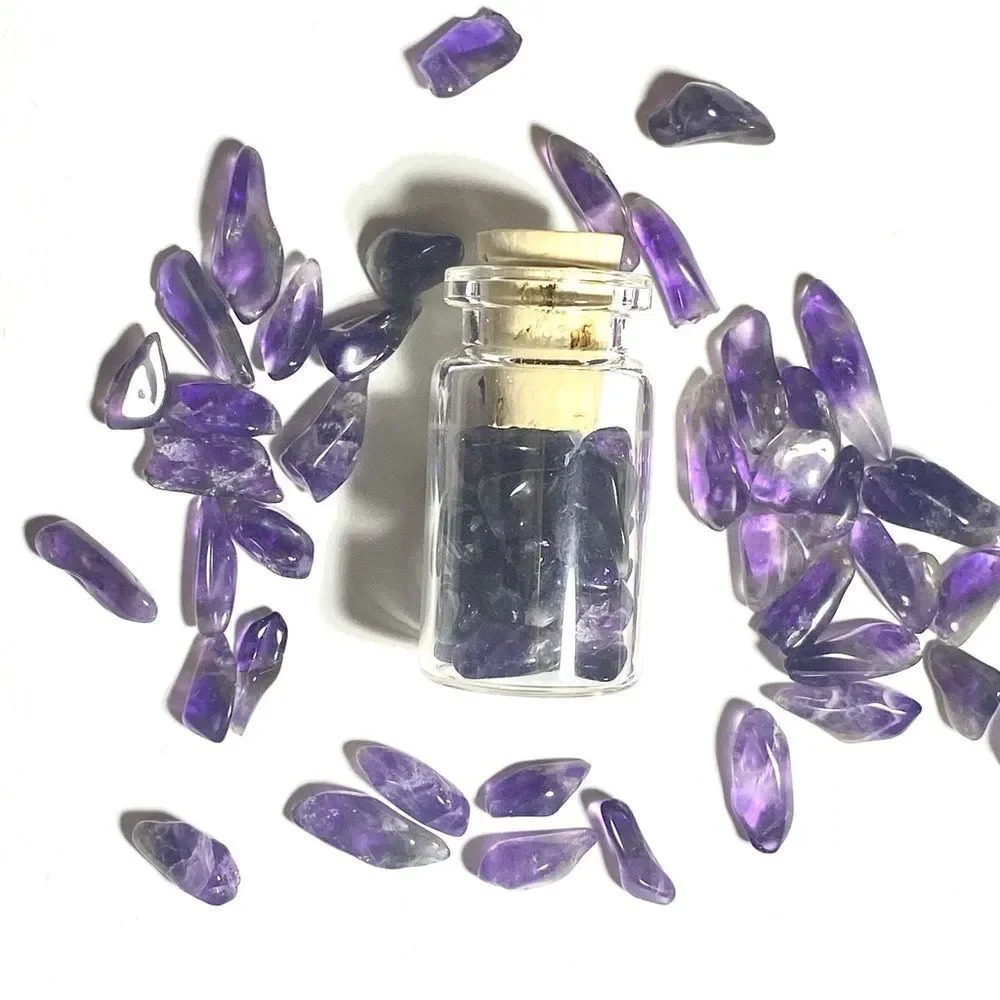 Mini Natural Amethyst Crystal Stones in bottle.